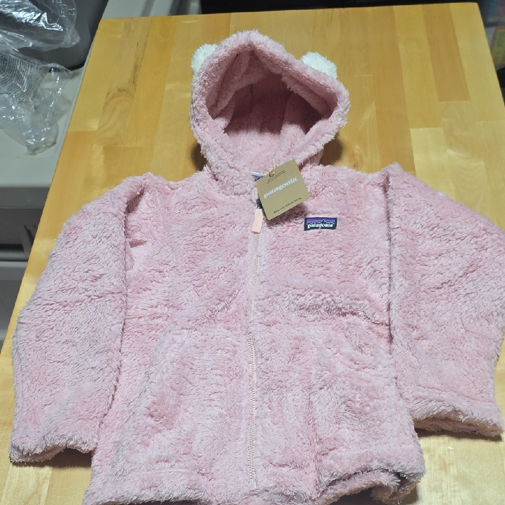 Patagonia Pink Plush Hooded Jacket with Ear Accents